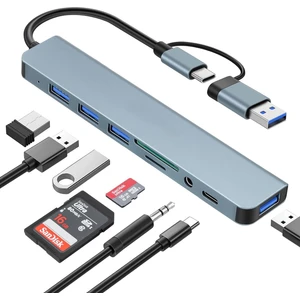 USB Çoklayıcı 8 In 1 USB Type-C Hub Adaptör 4 USB Port Sd/tf Kart Okuyucu 3.5mm Ses Girişi Çoklayıcı