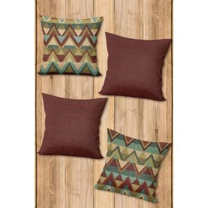 Doruklar Home Collection Çift Taraf Baskılı Parlak Kadife Kumaş  Modern Desen 4 Adet Kırlent Kılıf Seti