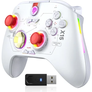 Easysmx X15 - Kablosuz Gamepad - Hall Effect Stick - Hall Triggers - Drift & Dead Zone Yok, 7 Rgb- Pc, Android, Steam ve Switch Uyumlu - Beyaz