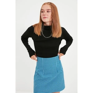 Lonca Tekstil Siyah Fitted/vücuda Oturan Balıkçı Yaka Parmak Detaylı Fitilli Esnek Örme Triko Kazak