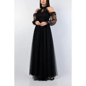 Tül Omuzu Açık Abiye Elbise