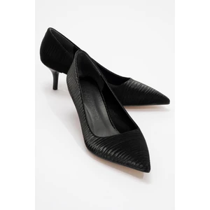 Kadın Sivri Burunlu Stiletto Siyah Kırışık Saten
