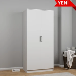 Kardelen Serisi 80  cm  Mat Beyaz 2 Kapılı 4 Raflı Elbise Dolabı