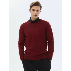 Kırmızı Bisiklet Yaka Jakarlı Yün Karışımlı Triko Kazak