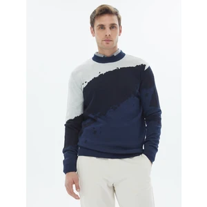 Lacivert Yarım Balıkçı Yaka Desenli Yün Karışımlı Triko Kazak