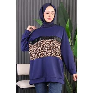 Lacivert Önü Leoparlı Modal Tunik