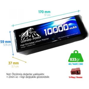 Leopard Power 10000 mAh 14.8V 4S 25C UAV & Multirotor Lipo Batarya Pil