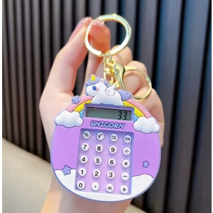 Unicorn Temalı Eğlenceli Çocuk Öğrenci Hesap Makinesi Arkası Oyunlu Anahtarlık Çanta Aksesuarı