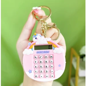 Unicorn Temalı Eğlenceli Çocuk Öğrenci Hesap Makinesi Arkası Oyunlu Anahtarlık Çanta Aksesuarı