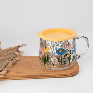 Glass In Love Kapaklı Desenli Cam Kupa