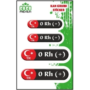 Kan Grubu 0 Rh(+) Siyah Dörtlü Damla Etiket