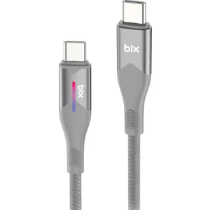 Type-C To Type-C 60W Örgülü LED Işıklı Şarj ve Data Kablosu 1 Metre Gri