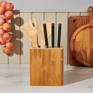 Bambu Çatal Bıçak Kaşık Standı - Kahverengi - 15x17 cm