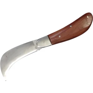 Bursa Çelik Eğri Bağ / Kablo / Aşı Çakısı, Ahşap Saplı - 22 cm