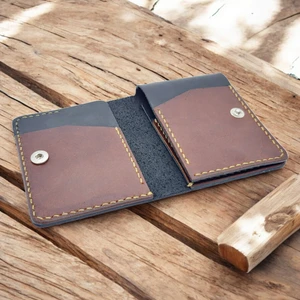 Cy Leather Nexus Trifold Siyah Koyu Taba Hakiki Deri Erkek Kadın Cüzdan El Yapımı Unisex