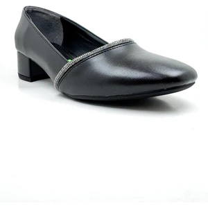 Bayan Siyah Taşlı Topuklu (4cm) Rahat Kalıp Topuklu Ayakkabı