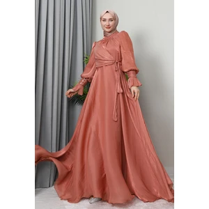 Fiyonk Detay Ipek Abiye Mercan