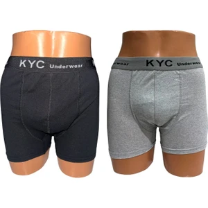 KYC Shopping 2 Adet Siyah-Gri Karışık Renk 1.kalite Pamuklu Likralı Penye Esnek Kumaş Boxer Baksır