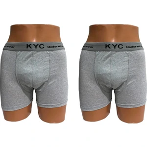 KYC Shopping 2 Adet Gri Renk 1.kalite Pamuklu Likralı Penye Esnek Kumaş Boxer Baksır
