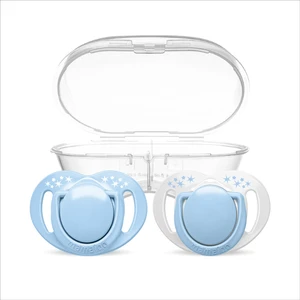 Ortodontik Damaklı Emzik, Powder Blue, 0+ Ay, Emzik Saklama & Sterilizasyon Kutulu, İkili Set