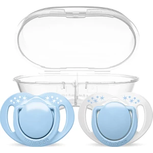 Ortodontik Damaklı Emzik, Powder Blue, 12+ Ay, Emzik Saklama & Sterilizasyon Kutulu, İkili Set