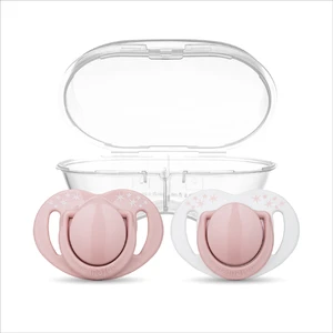 Ortodontik Damaklı Emzik, Powder Pink, 0+ Ay, Emzik Saklama & Sterilizasyon Kutulu, İkili Set