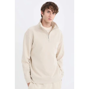 Relax Fit Dik Yaka Fermuarlı Basic Düz Kalın Sweatshirt E5332AX24WN