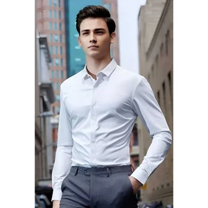Slim Fit Kravatlık Uzun Kol Kolay Ütü Nefes Alan Dört Mevsim Slim Fit Erkek Gömlek