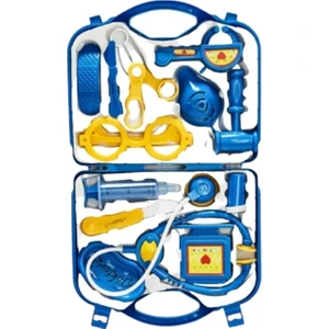 Mavi Renkli Çantalı 14 Parça Doktor Seti Oyuncak Vakumlu Kutuda