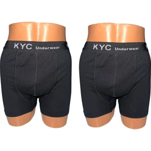 KYC Shopping 2 Adet Siyah Renk 1.kalite Pamuklu Likralı Penye Esnek Kumaş Boxer Baksır