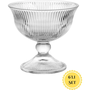 Çizgi Desen Dondurma - Tatlı - Çerez Cam Kase Takımı - 6 Adet - 180 Ml.