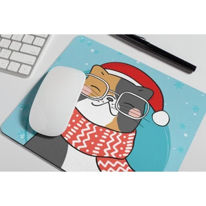 Nino Store Sevimli Gözlüklü Kedi Yılbaşı Temalı Baskılı Hediyelik Dikdörtgen Mousepad