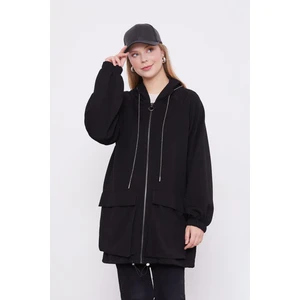 Levidor Siyah Kapüşonlu Taşlı İp Detaylı Kap