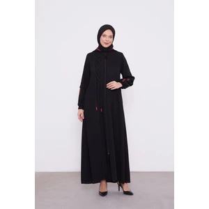 Siyah Kapüşonlu İp Detay Ferace