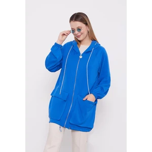 Saks Kapüşonlu Taşlı İp Detaylı Kap