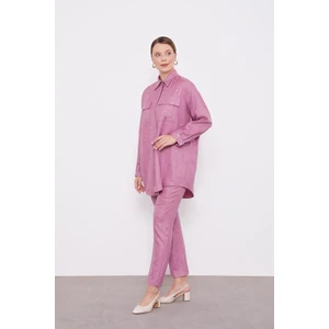 Mürdüm Taş İşlemeli Melanj Gömlek İkili Takım