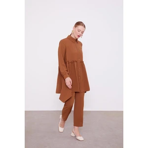 Kahve Göğüs Altı Pileli Şifon İkili Takım