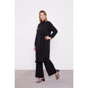 Siyah Yandan Bağlamalı Pliseli İkili Takım