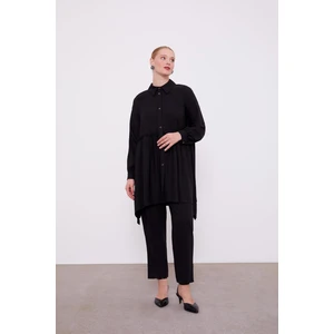 Siyah Göğüs Altı Pileli Şifon İkili Takım