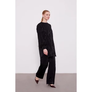 Siyah Jakarlı Zincir Desen İkili Takım