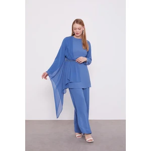İndigo Taş İşlemeli Şifon İkili Takım