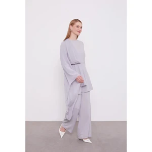 Gri Taş İşlemeli Şifon İkili Takım