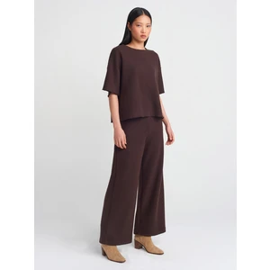 71833 Geniş Paça Fitilli Pantolon-Kahve