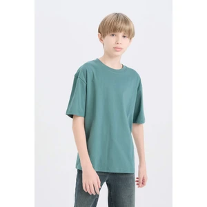 Erkek Çocuk Oversize Geniş Kalıp Bisiklet Yaka Basic Düz Kısa Kollu Tişört B5927A825SM