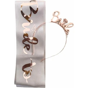 Bride Rose Gold Metal Taç ve Kuşak Set