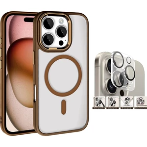 Apple iPhone 16 Pro Max Kılıf Wireless Şarj Özellikli Zore Krom Magsafe Silikon Kapak + Kamera Lens Koruyucu
