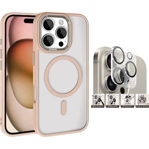 Apple iPhone 16 Pro Max Kılıf Wireless Şarj Özellikli Zore Krom Magsafe Silikon Kapak + Kamera Lens Koruyucu