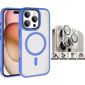 Apple iPhone 16 Pro Max Kılıf Wireless Şarj Özellikli Zore Krom Magsafe Silikon Kapak + Kamera Lens Koruyucu