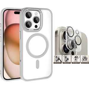 Apple iPhone 16 Pro Max Kılıf Wireless Şarj Özellikli Zore Krom Magsafe Silikon Kapak + Kamera Lens Koruyucu