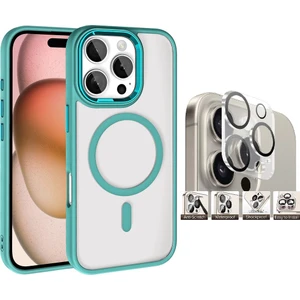Apple iPhone 16 Pro Max Kılıf Wireless Şarj Özellikli Zore Krom Magsafe Silikon Kapak + Kamera Lens Koruyucu